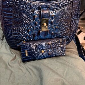 Blue Crocodile Embossed Bag and Wallet Set